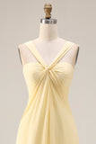 Lemon Sorbet A Line Chiffon Convertible Long Brideshire Tärnklänning med slits