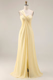 Lemon Sorbet A Line Chiffon Convertible Long Brideshire Tärnklänning med slits