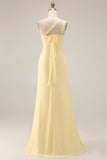 Lemon Sorbet A Line Chiffon Convertible Long Brideshire Tärnklänning med slits