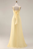 Lemon Sorbet A Line Chiffon Convertible Long Brideshire Tärnklänning med slits