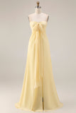 Lemon Sorbet A Line Chiffon Convertible Long Brideshire Tärnklänning med slits