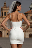 White Bodycon Spaghetti Straps Mini Brudklänning