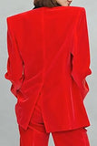 Röda tvådelade Peak Lapel Velvet Damkostymer