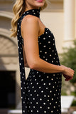 Axelbandslös mantel svart White Dots lång cabrioletklänning med serpentinen