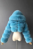Kungligt blå huva med förtjockad konstpäls för kvinnor