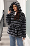 Hooded Faux Fur Steel Grå Tjock Damrock
