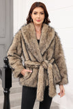 Kaffe Faux Fur Shawl Lapel Damjacka med bälte