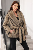 Kaffe Faux Fur Shawl Lapel Damjacka med bälte