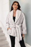 Kaffe Faux Fur Shawl Lapel Damjacka med bälte