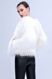 White Rainbow Shiny Glow Faux Fur Women Party Coat