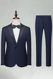 Navy Peak Lapel Slim Fit tvådelade herrkostymer