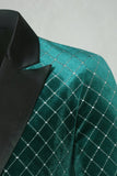 Green Velvet Check Peak Lapel Herrbalkavaj