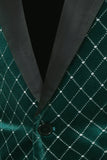 Green Velvet Check Peak Lapel Herrbalkavaj