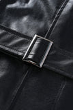 Svart Lädertrenchcoat med Notched Lapel och Bälte