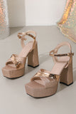 Glitter Rose Golden Chunky High Toe Prom High Hoses med öppen tå