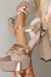 Glitter Rose Golden Chunky High Toe Prom High Hoses med öppen tå