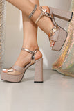 Glitter Rose Golden Chunky High Toe Prom High Hoses med öppen tå