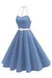Halter Polka Spots Royal Blue A-linje 1950-talsklänning