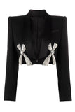 Black Velevt Shawl Lapel Women Blazer med rosett