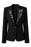 Black Mirror Beaded Peak Lapel Enknapps kavaj