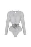 Silverlångärmad tvådelad baddräkt med strandklänning