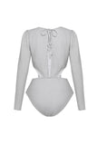 Silverlångärmad tvådelad baddräkt med strandklänning
