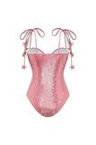 Blush 2-delad baddräkt med spaghettibandsapplikationer och strandklänning