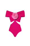 Off The Shoulder Fuchsia 2-delad 3D blombaddräkt med strandklänning