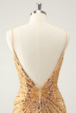 Golden Bodycon Spaghetti Remmar Homecoming Klänning med Paljetter