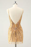 Golden Bodycon Spaghetti Remmar Homecoming Klänning med Paljetter