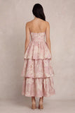 Rougeblomma Jacquard Layer A-linje korsett axelbandslös satin midi-klänning