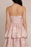Rougeblomma Jacquard Layer A-linje korsett axelbandslös satin midi-klänning