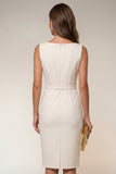 Elfenbensfärgad bodycon bateau-halsad midi-arbetsklänning med ärmlös