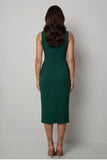 Bateau-hals mörkgrön bodycon lång arbetsklänning med slits