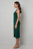 Bateau-hals mörkgrön bodycon lång arbetsklänning med slits