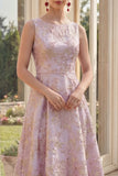 Dammig lila A-linje Jacquard Båthals Midi blommig klänning