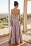 A-linje Dusty Lila Spaghettiband Jacquard Maxi Blommig Klänning