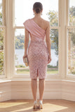 Glitslande enaxlad rouge bodycon midi-klänning