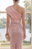 Glitslande enaxlad rouge bodycon midi-klänning