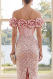 Axelbunden rougekorsett bodycon maxiklänning med 3D-blommor