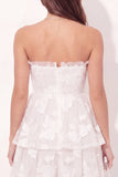 Off-the-shoulder vit blommig rynkad mini-examensklänning med A-linje