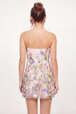 Tyllaxelbandslös blommig bodycon broderad rosa mini-hemkomstklänning