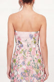 Tyllaxelbandslös blommig bodycon broderad rosa mini-hemkomstklänning