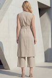 Khaki V-ringad bodycon midi-slits damdräkt med bälte