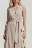 Khaki V-ringad bodycon midi-slits damdräkt med bälte