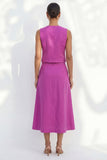 Fuchsia V-halsad enkelknäppt slim fit midi-arbetsklänning med bälte