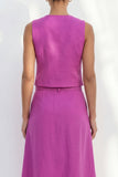Fuchsia V-halsad enkelknäppt slim fit midi-arbetsklänning med bälte