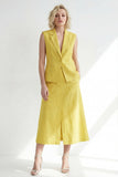 Butter Yellow hackad kavajslag med en knapps slim fit midi-arbetsklänning med slits