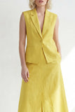 Butter Yellow hackad kavajslag med en knapps slim fit midi-arbetsklänning med slits