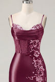 Marinblå korsett Satin Bodycon broderad hemkomstklänning